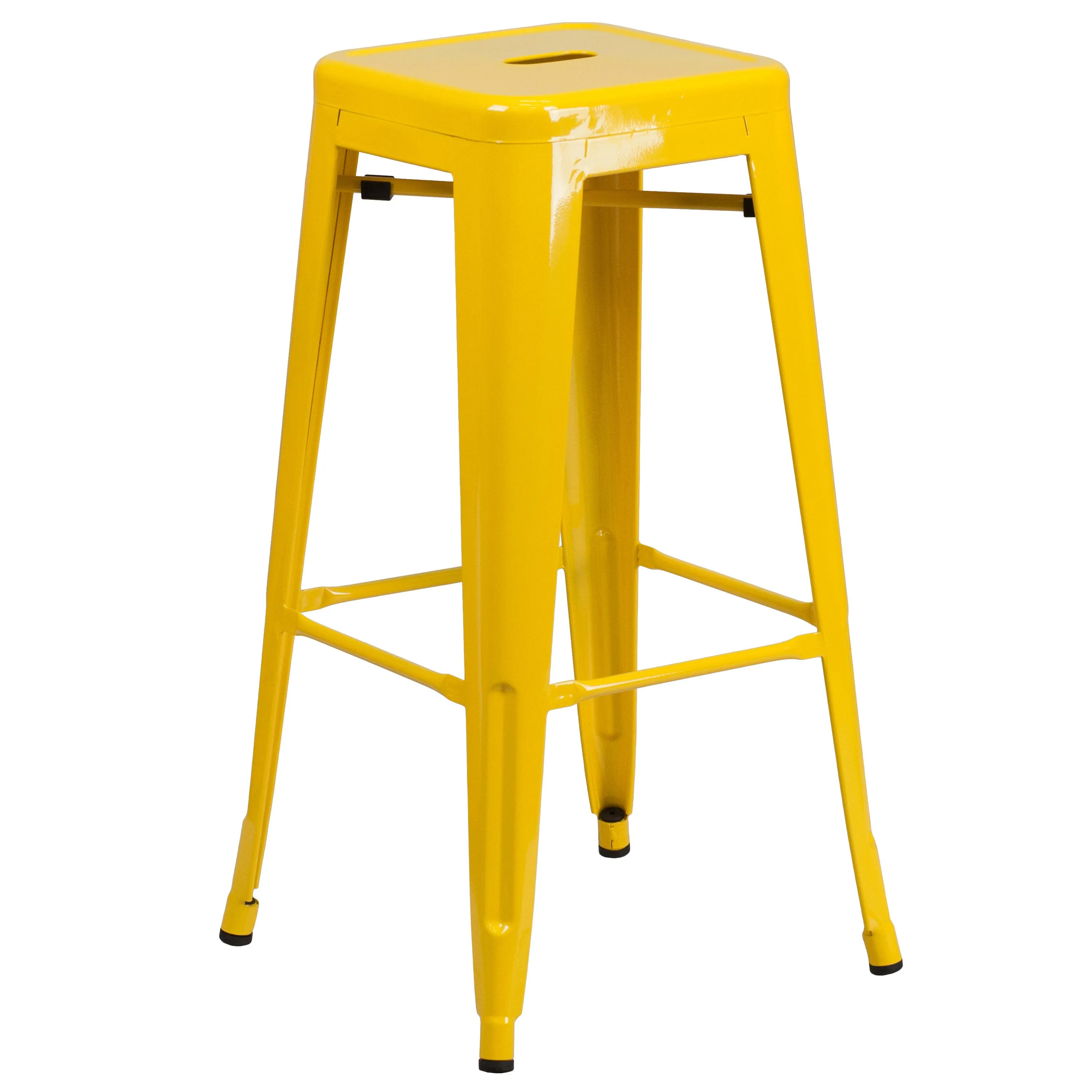 Commercial Grade 30" Round Metal Indoor-Outdoor Bar Table Set with 4 Square Seat Backless Stools