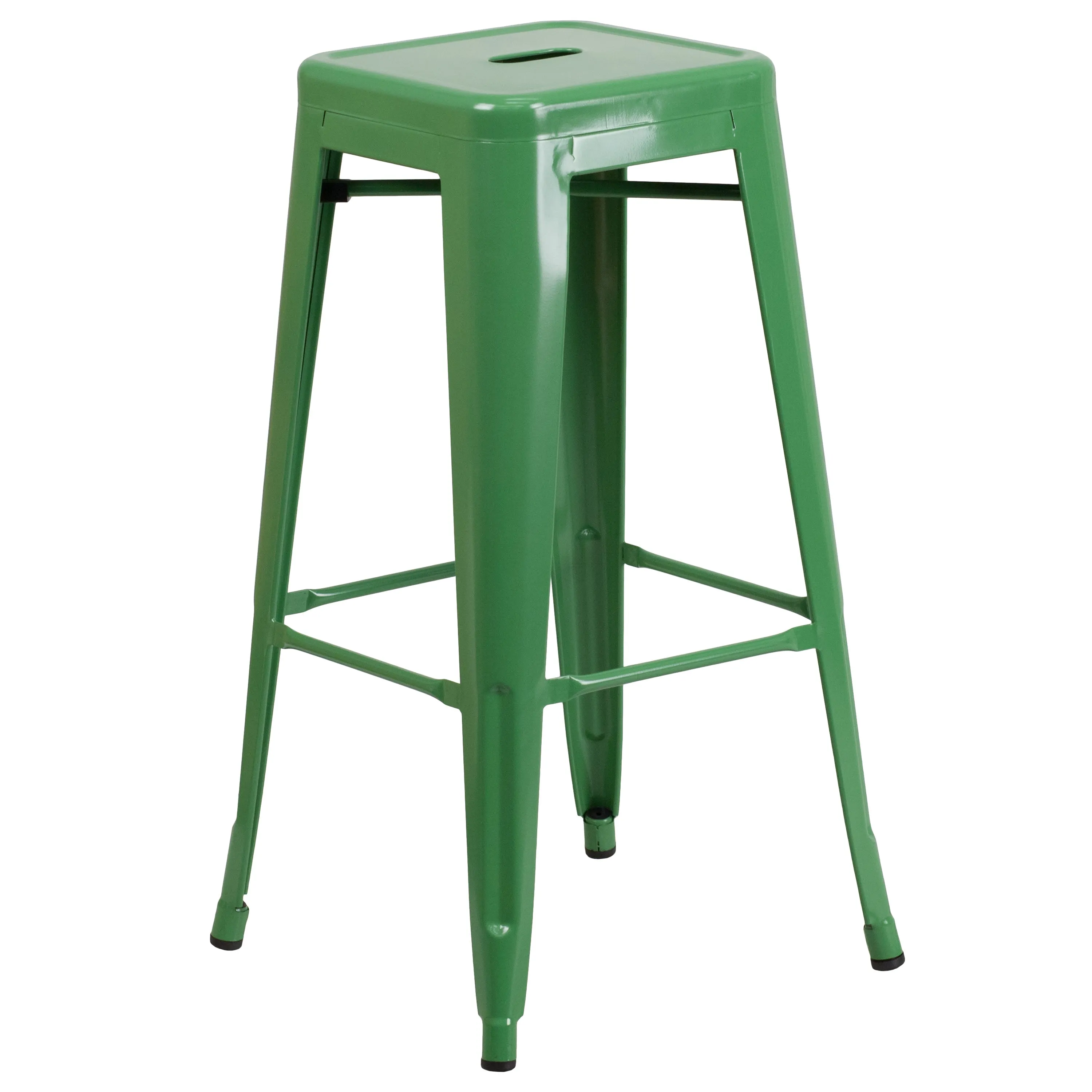 Commercial Grade 30" Round Metal Indoor-Outdoor Bar Table Set with 4 Square Seat Backless Stools