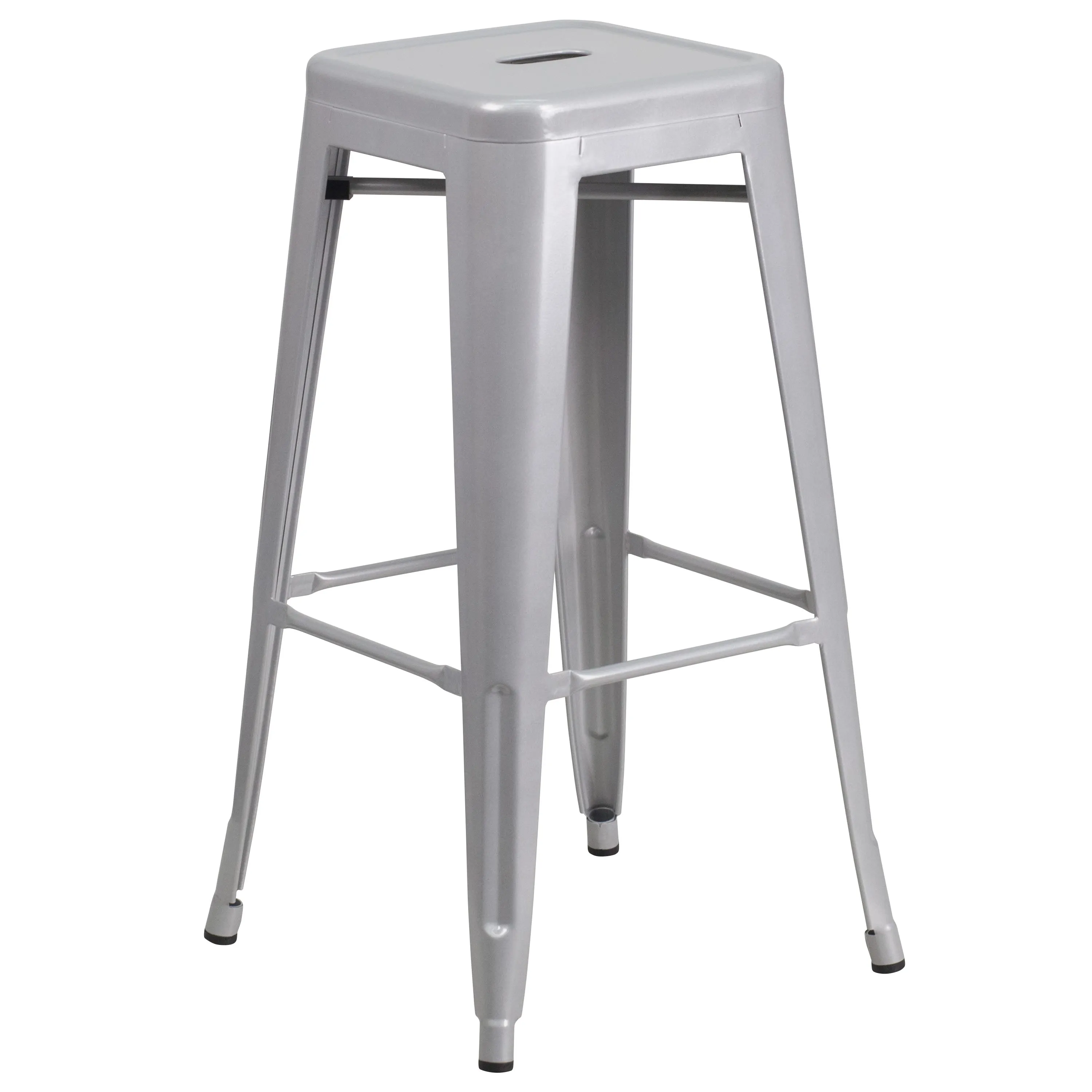 Commercial Grade 30" Round Metal Indoor-Outdoor Bar Table Set with 4 Square Seat Backless Stools