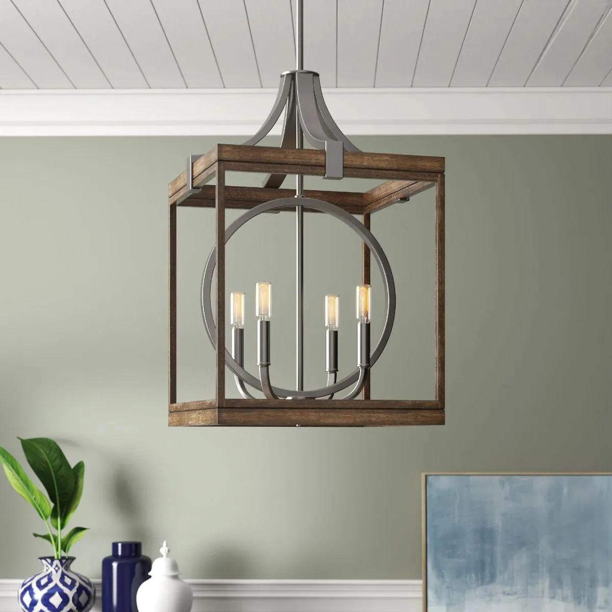 Country Estates 15 in. 4 Lights Pendant Light Brushed Nickel Finish