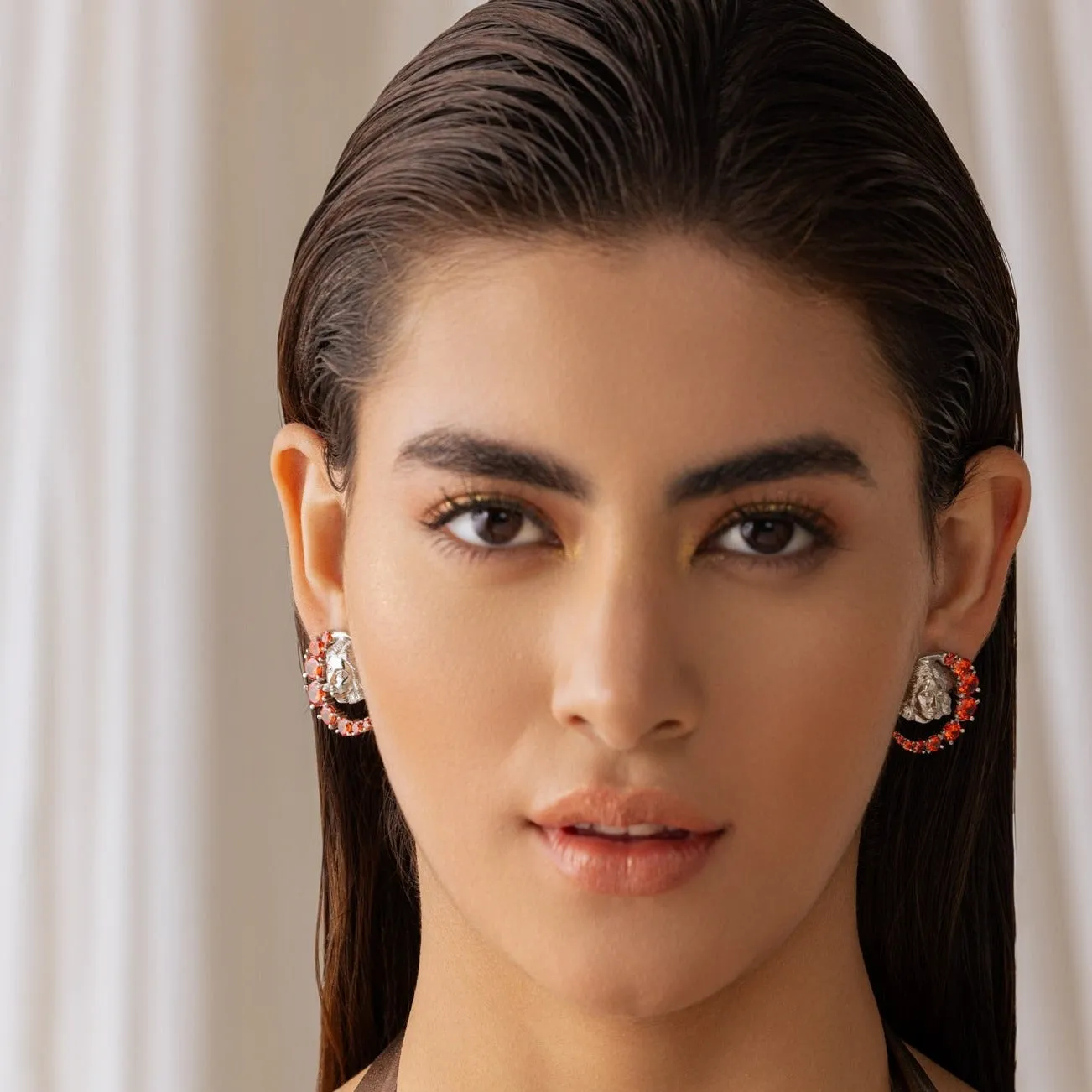 Crystal Cascade Stud Earrings - Silver Plated