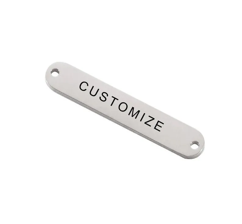 Custom Connector Charms, Personalized Black Silver Gold Rose Gold Rectangle Connector Charm, Laser Engraved, DIY Centerpiece Bar Jewelry