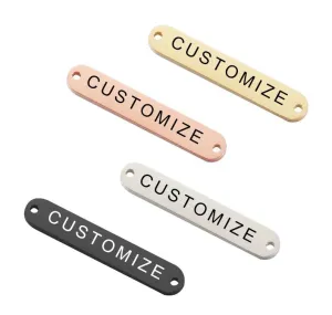 Custom Connector Charms, Personalized Black Silver Gold Rose Gold Rectangle Connector Charm, Laser Engraved, DIY Centerpiece Bar Jewelry