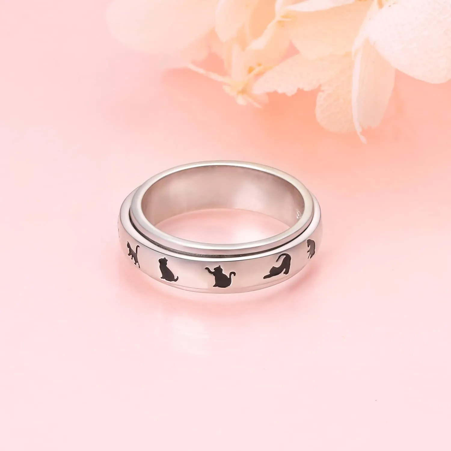 DAOCHONG S925 Sterling Silver Spinner Fidget Anxiety Worry Relieving Boredom ADHD Autism Band Rings for Women