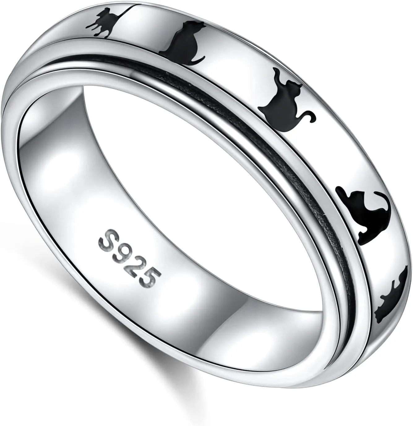 DAOCHONG S925 Sterling Silver Spinner Fidget Anxiety Worry Relieving Boredom ADHD Autism Band Rings for Women
