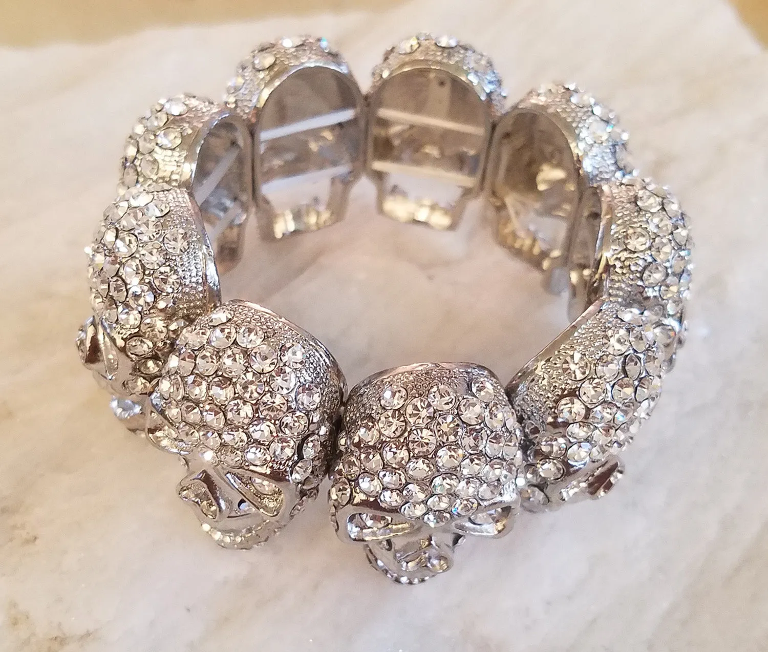 Flexible Austrian Crystals Skull Head Bracelet