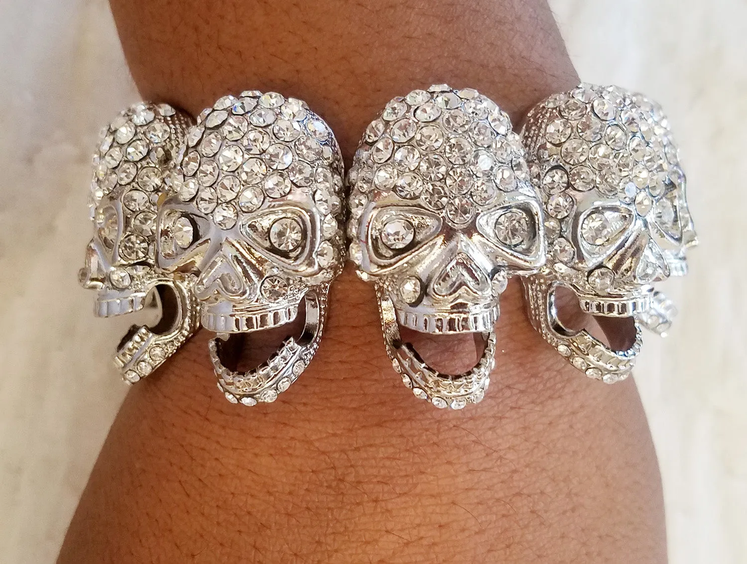 Flexible Austrian Crystals Skull Head Bracelet