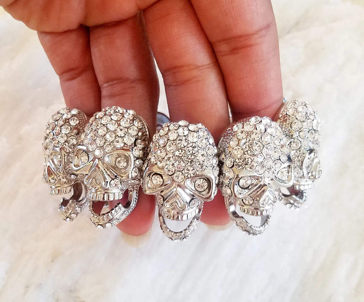 Flexible Austrian Crystals Skull Head Bracelet
