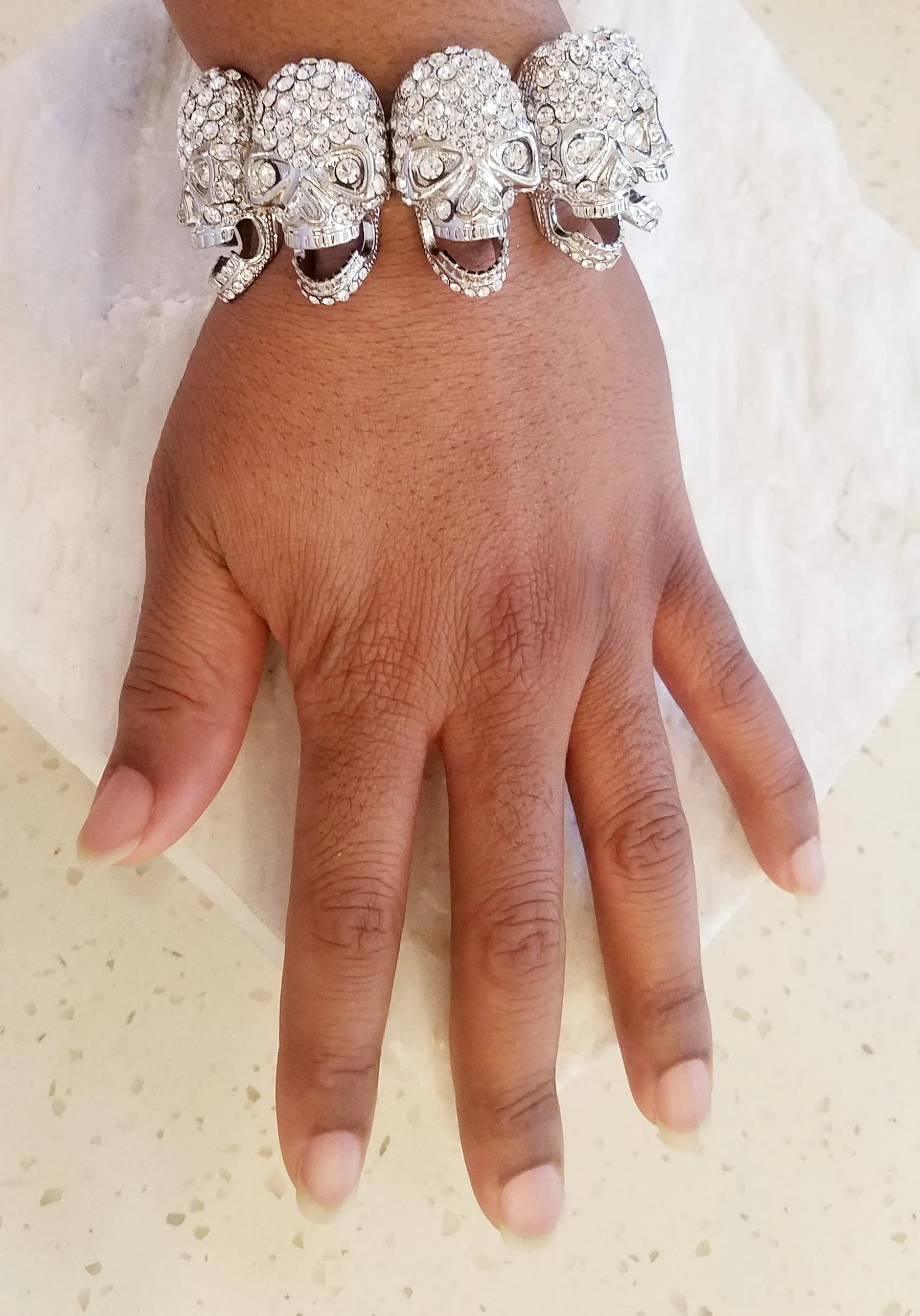 Flexible Austrian Crystals Skull Head Bracelet