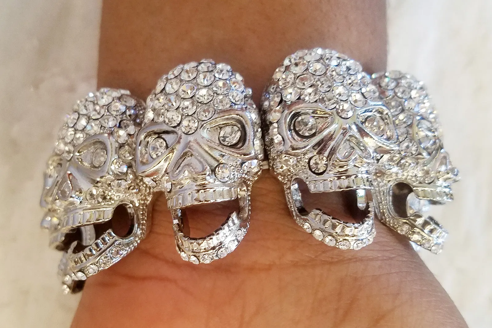 Flexible Austrian Crystals Skull Head Bracelet