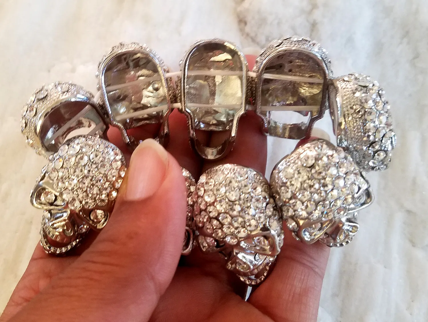 Flexible Austrian Crystals Skull Head Bracelet