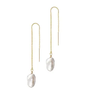 Fresh Water Pearl Baroque Threader Earring (14K Gold)