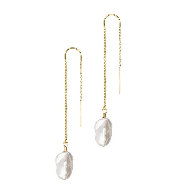 Fresh Water Pearl Baroque Threader Earring (14K Gold)