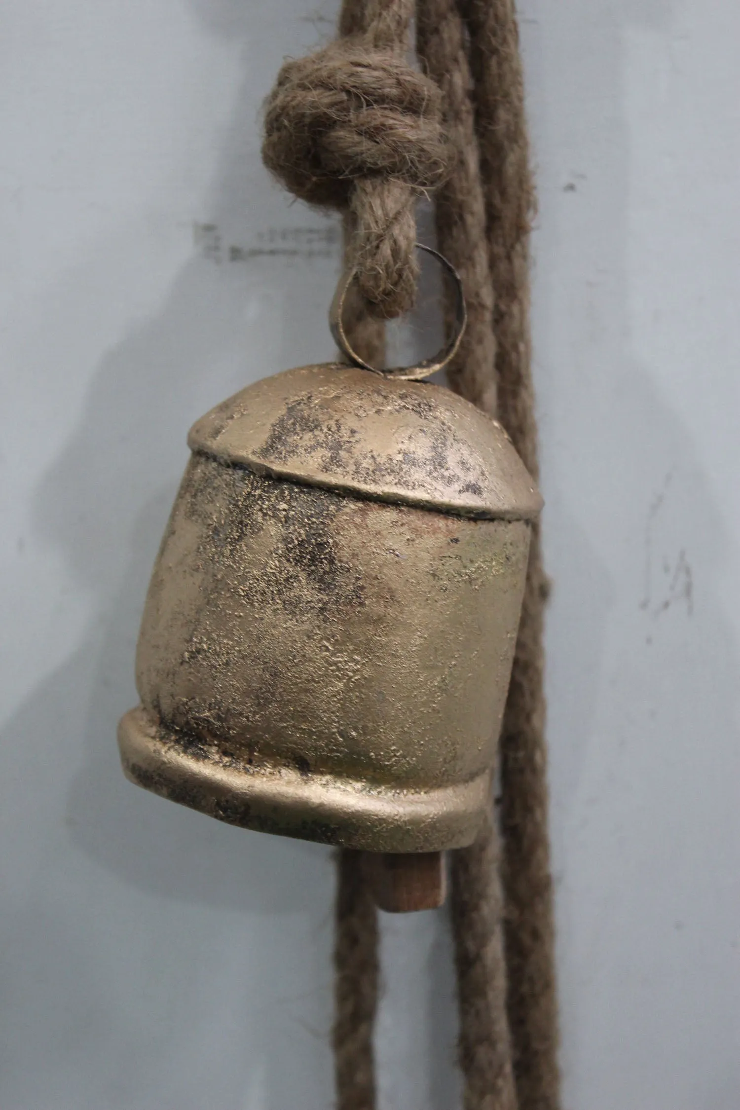 Gold , Silver , Copper and Bronze Color Iron Tin Cow Bells Hanging Chime Rustic Rope Indian Metal Crafts
