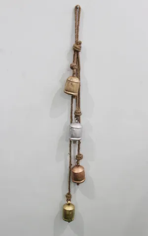 Gold , Silver , Copper and Bronze Color Iron Tin Cow Bells Hanging Chime Rustic Rope Indian Metal Crafts