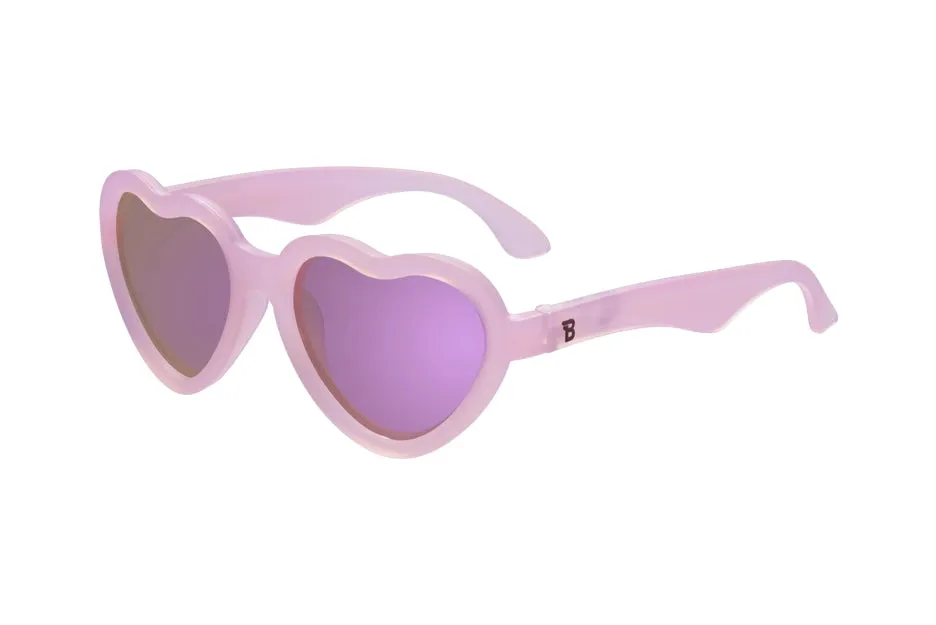 Heart-Shaped Polarized Sunglasses - Frosted Pink with Mirrored Lens