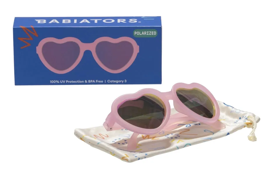 Heart-Shaped Polarized Sunglasses - Frosted Pink with Mirrored Lens