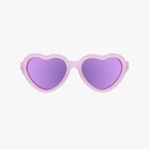 Heart-Shaped Polarized Sunglasses - Frosted Pink with Mirrored Lens