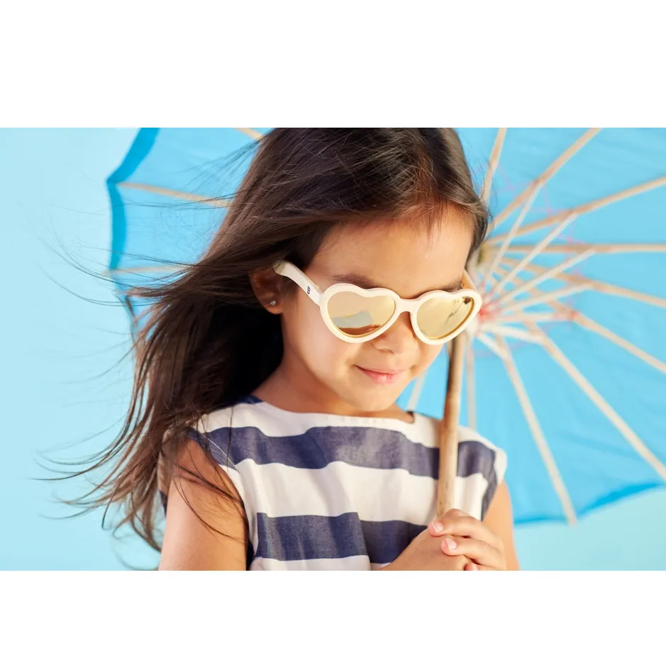 Heart-Shaped Polarized Sunglasses - Sweet Cream with Mirrored Lens