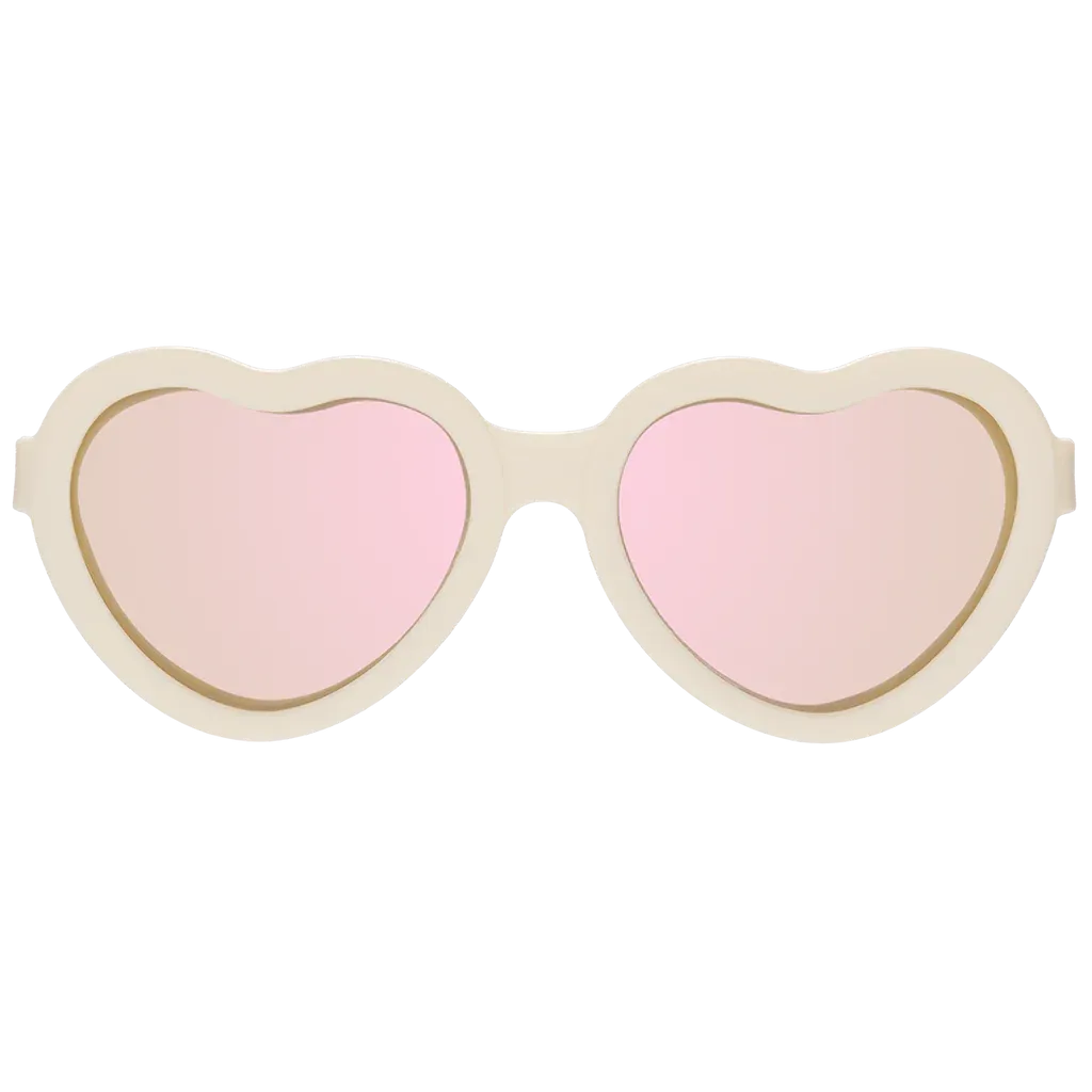 Heart-Shaped Polarized Sunglasses - Sweet Cream with Mirrored Lens