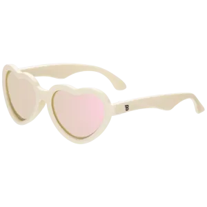 Heart-Shaped Polarized Sunglasses - Sweet Cream with Mirrored Lens