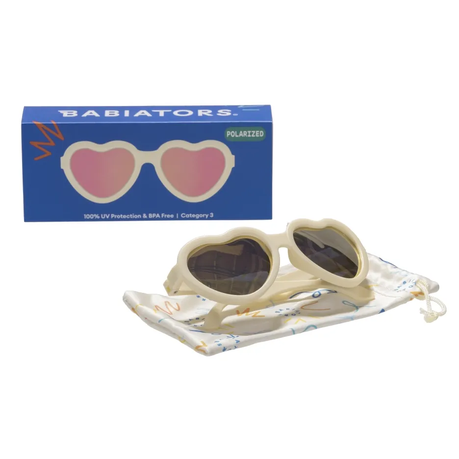 Heart-Shaped Polarized Sunglasses - Sweet Cream with Mirrored Lens