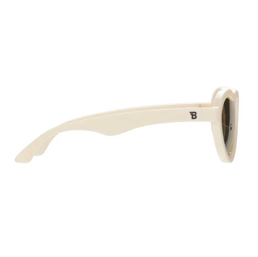 Heart-Shaped Polarized Sunglasses - Sweet Cream with Mirrored Lens