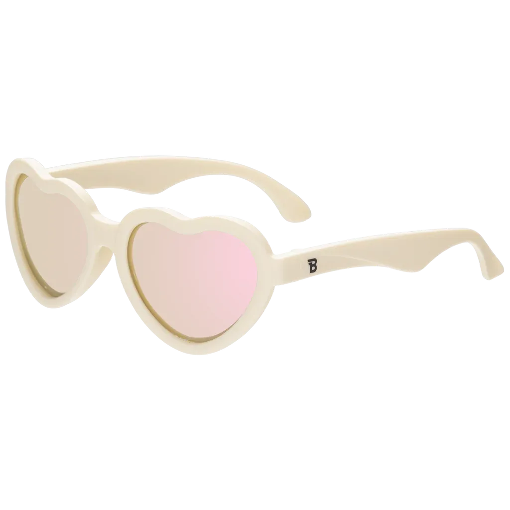 Heart-Shaped Polarized Sunglasses - Sweet Cream with Mirrored Lens