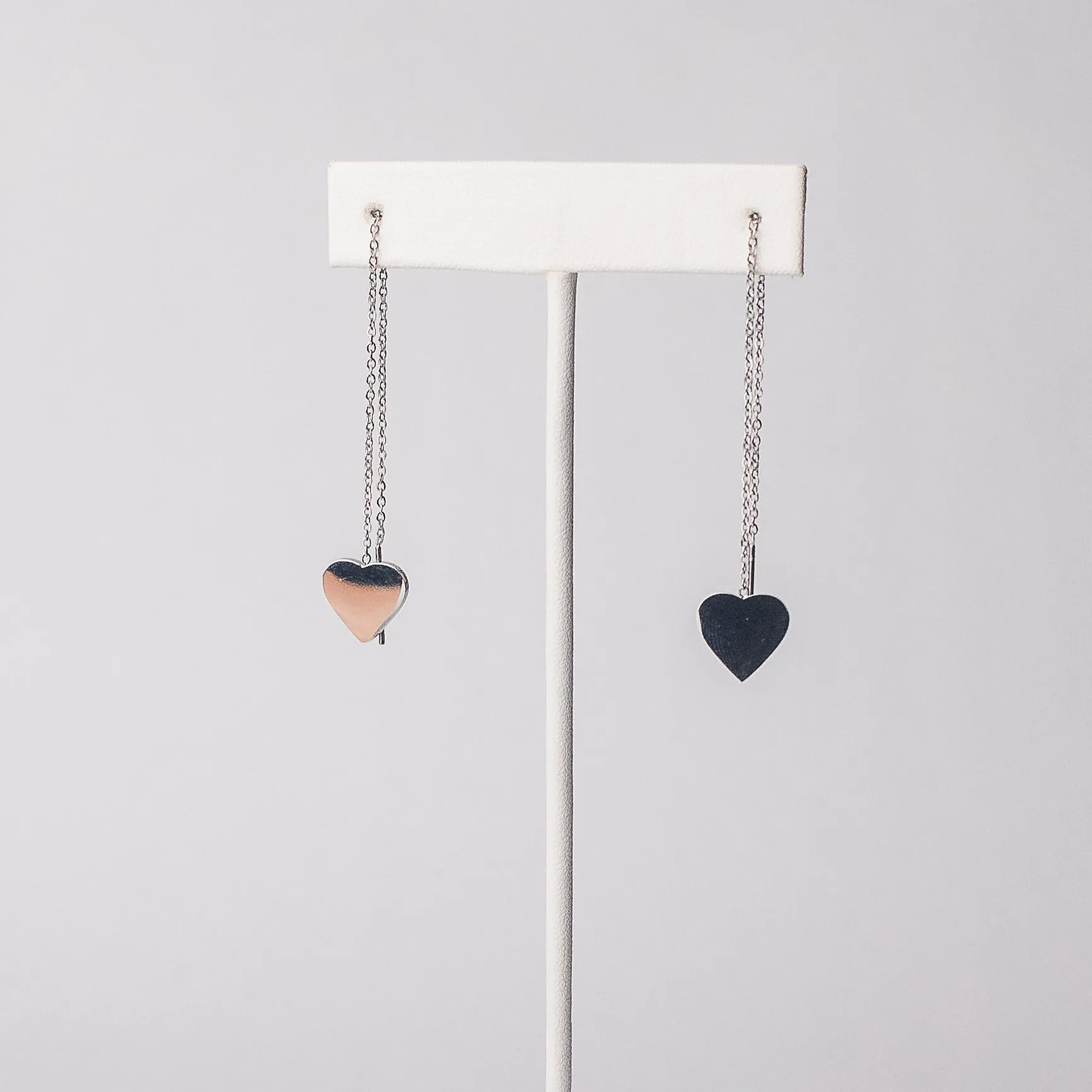 Heart Threader Dangle Earrings in Silver