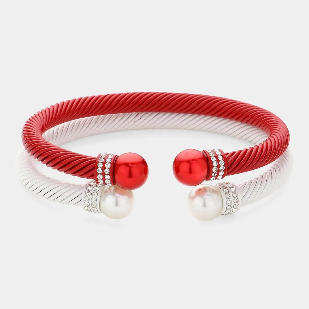 iLLASPARKZ 2PCS - Stone Paved Pearl Pointed Tip Double Cuff Bracelets