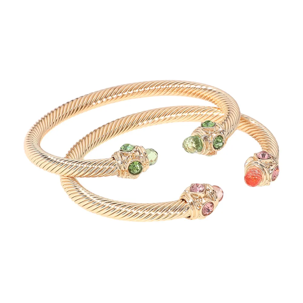 iLLASPARKZ 2PCS - Stone Tip Twisted Cuff Bracelet