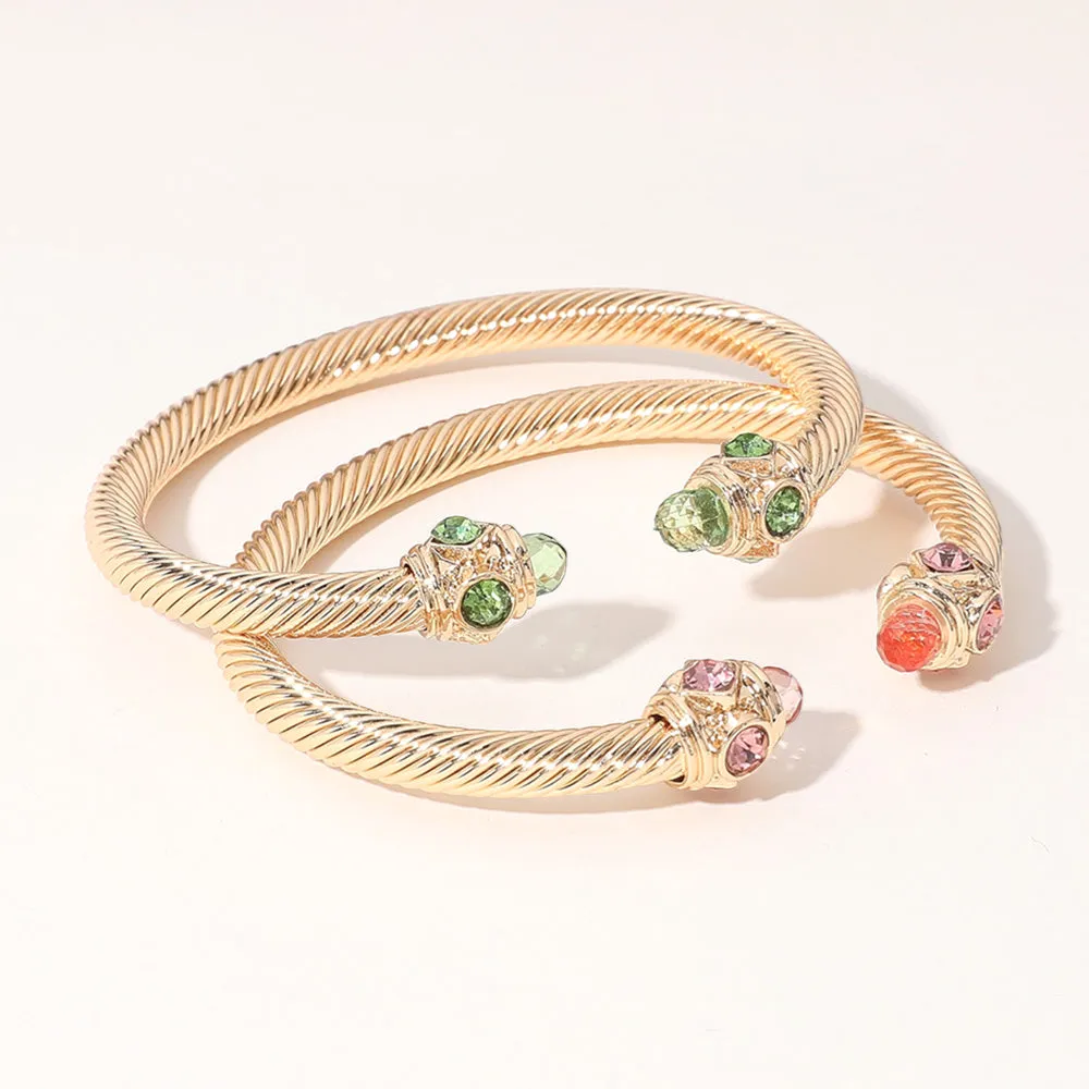 iLLASPARKZ 2PCS - Stone Tip Twisted Cuff Bracelet