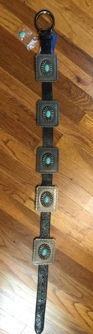 L And B Black Turquoise Square Concho Belt
