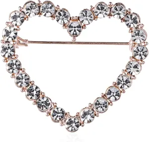 Love Heart Pearl Hollow Out Brooch for Women Elegant Crystal Rhinestone Love Heart Brooches Pin Wedding Party Clothes Accessories Valentines Birthday Jewelry Gifts