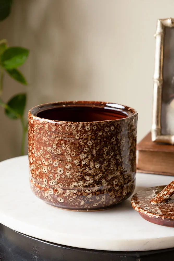 Mottled Brown Lidded Pot