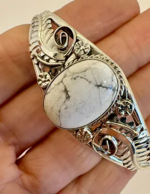 Navajo Cuff White Buffalo Bracelet 6.5" By Rene Yazzie Sterling Silver 13 grams
