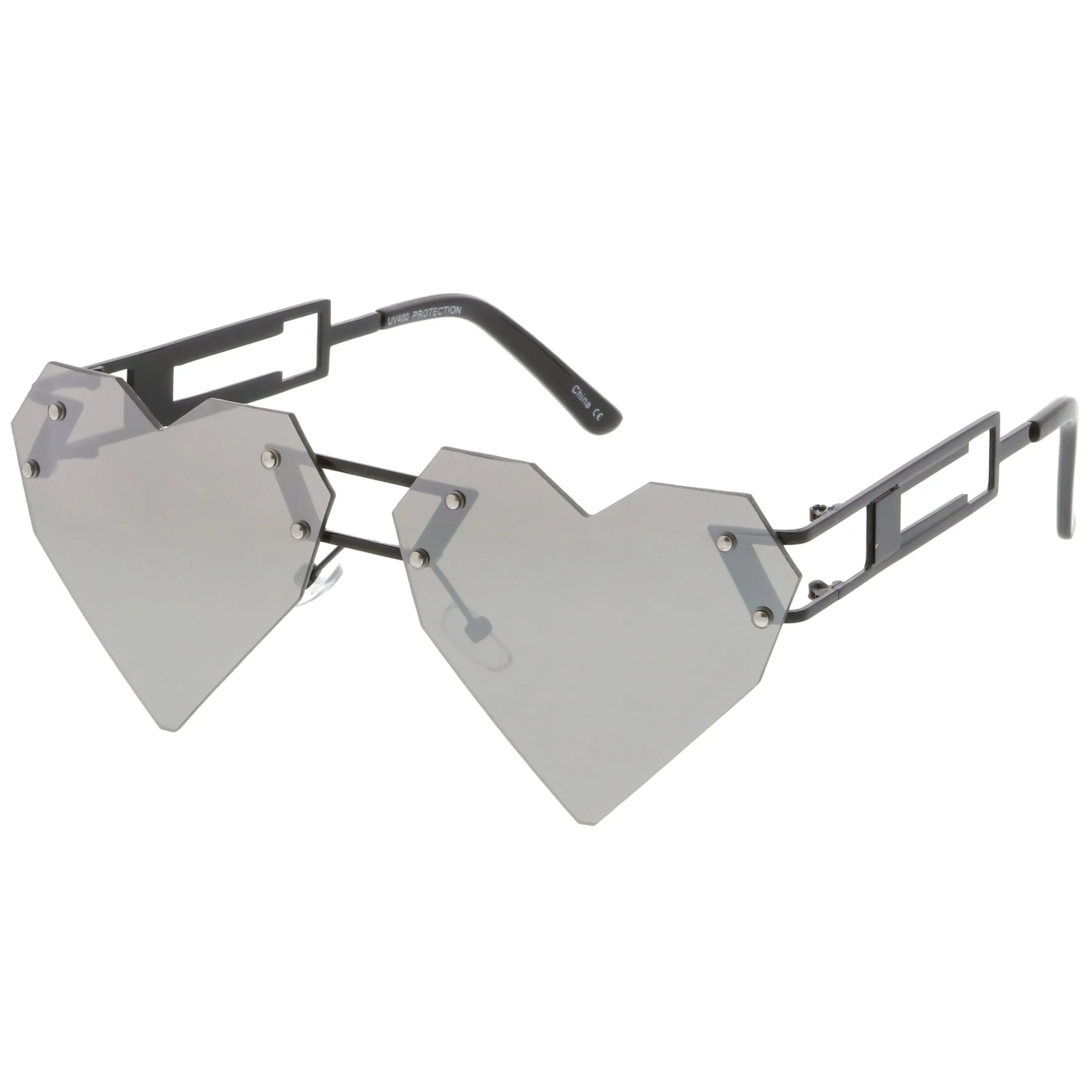 Novelty 8 Bit Laser Cut Heart Shape Mirrored Flat Lens Sunglasses C440