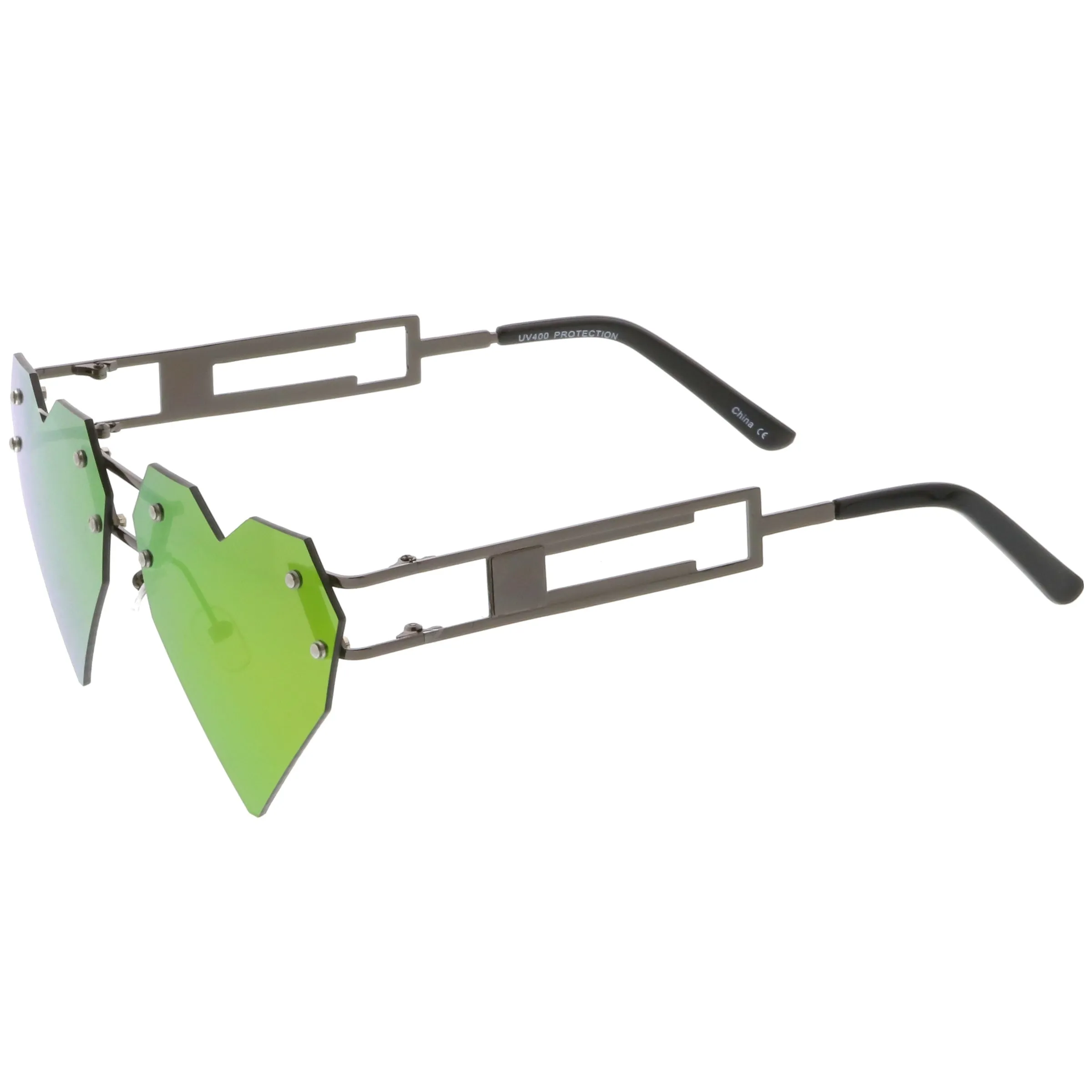 Novelty 8 Bit Laser Cut Heart Shape Mirrored Flat Lens Sunglasses C440