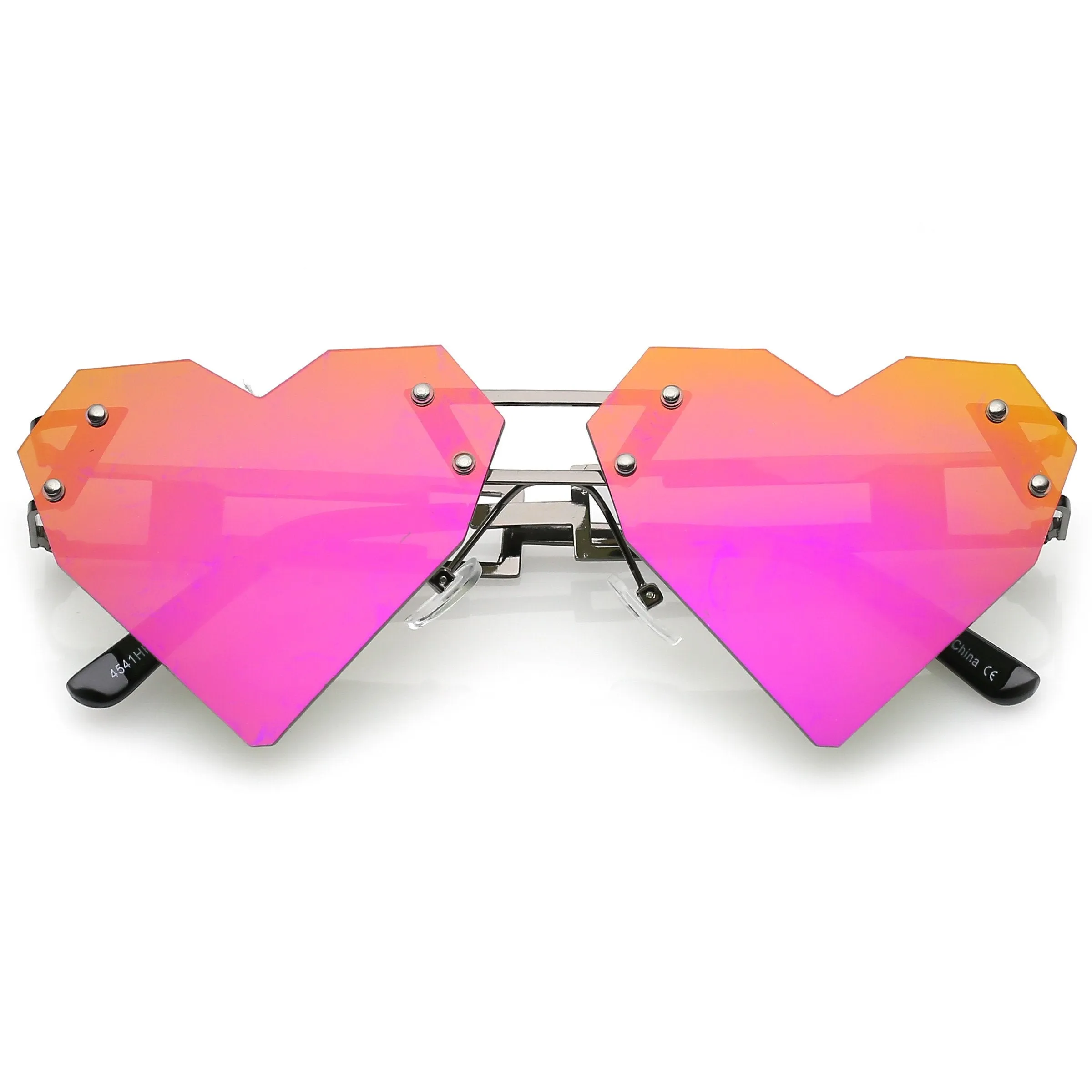 Novelty 8 Bit Laser Cut Heart Shape Mirrored Flat Lens Sunglasses C440