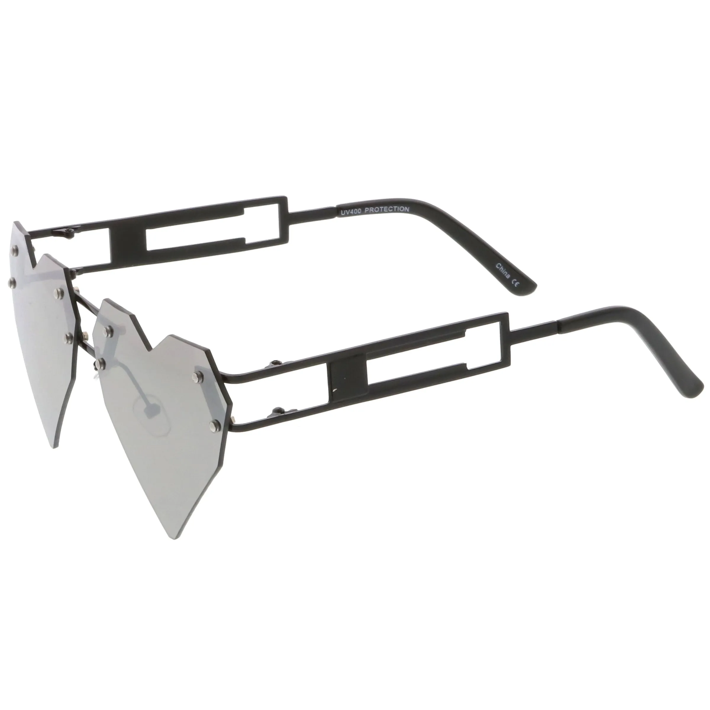 Novelty 8 Bit Laser Cut Heart Shape Mirrored Flat Lens Sunglasses C440