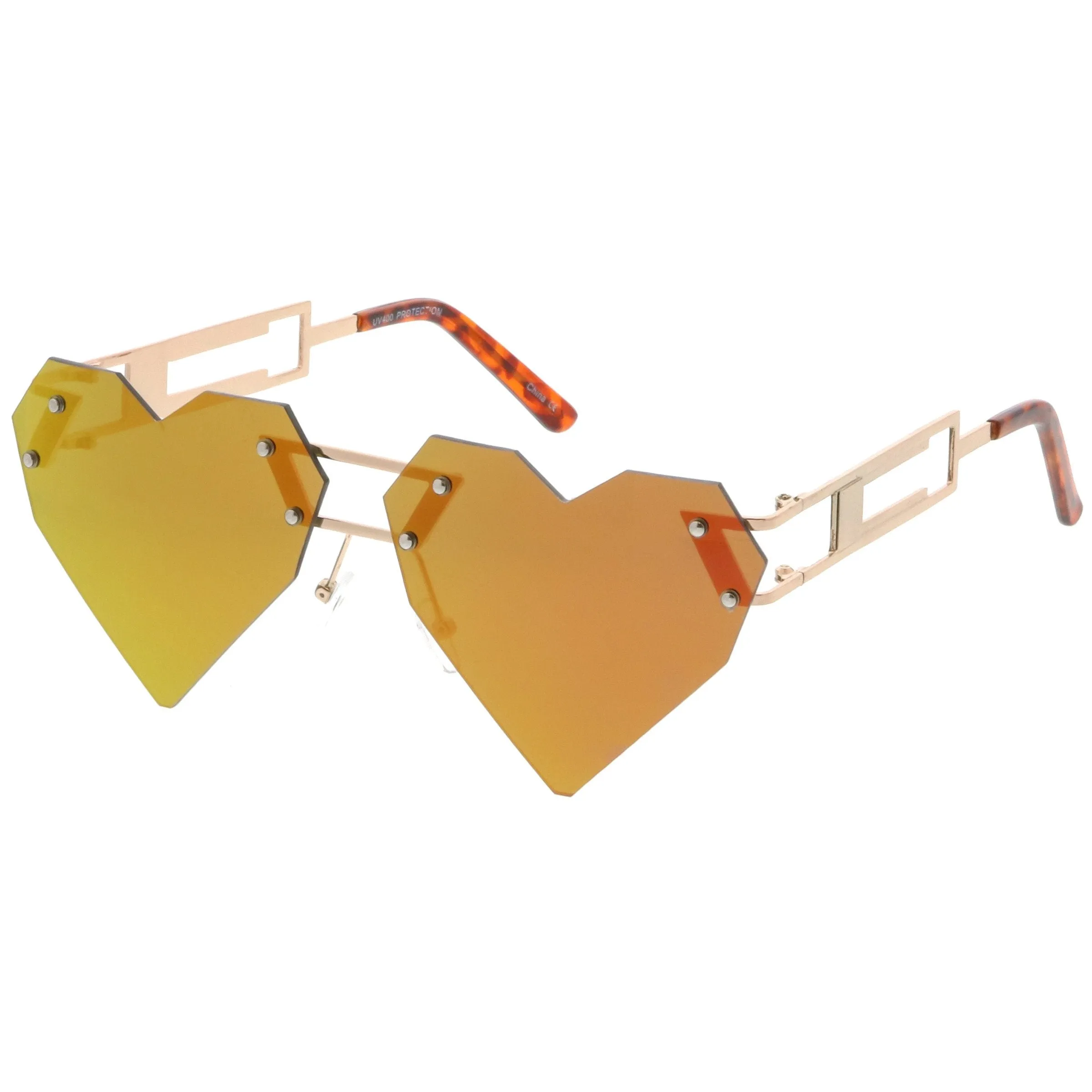 Novelty 8 Bit Laser Cut Heart Shape Mirrored Flat Lens Sunglasses C440