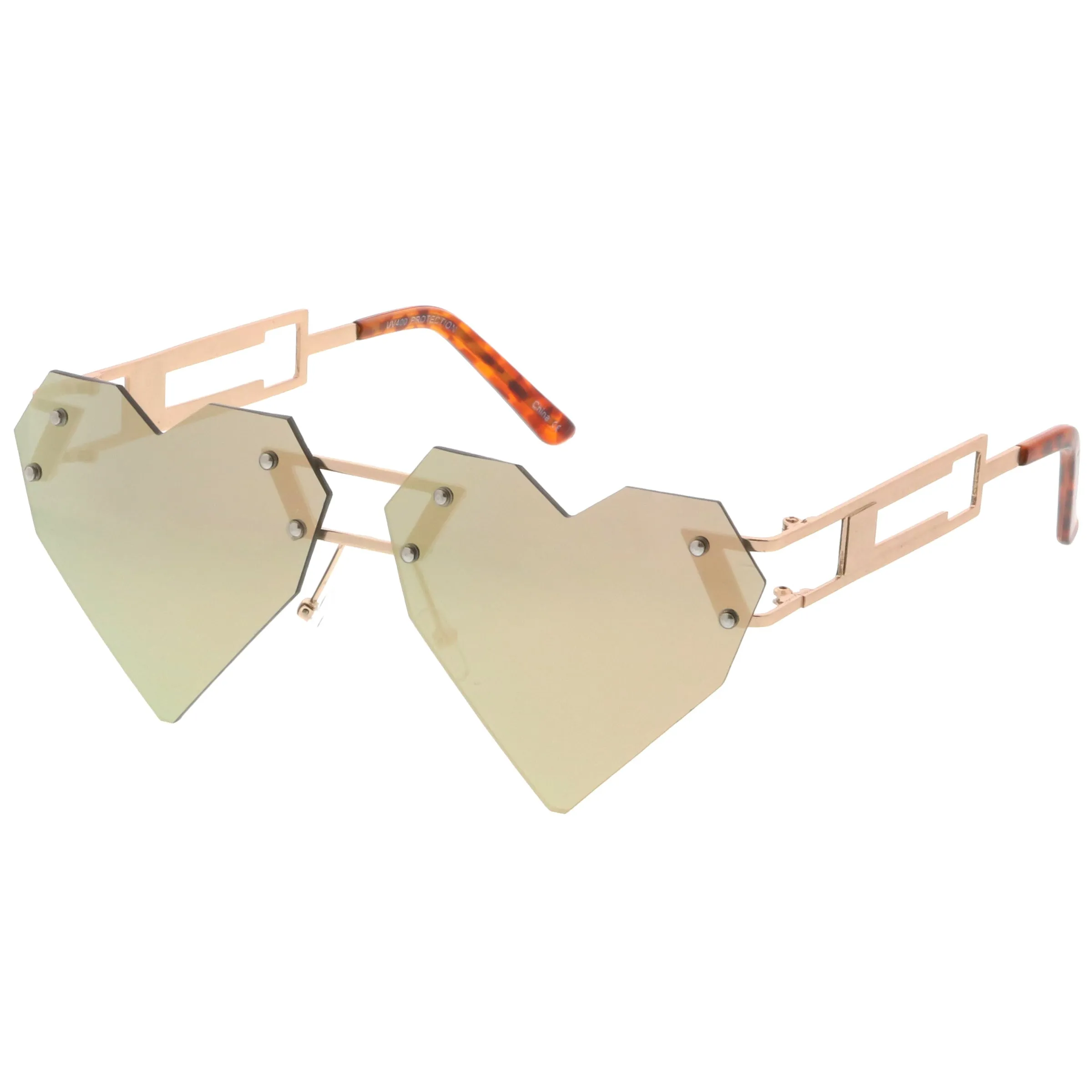 Novelty 8 Bit Laser Cut Heart Shape Mirrored Flat Lens Sunglasses C440