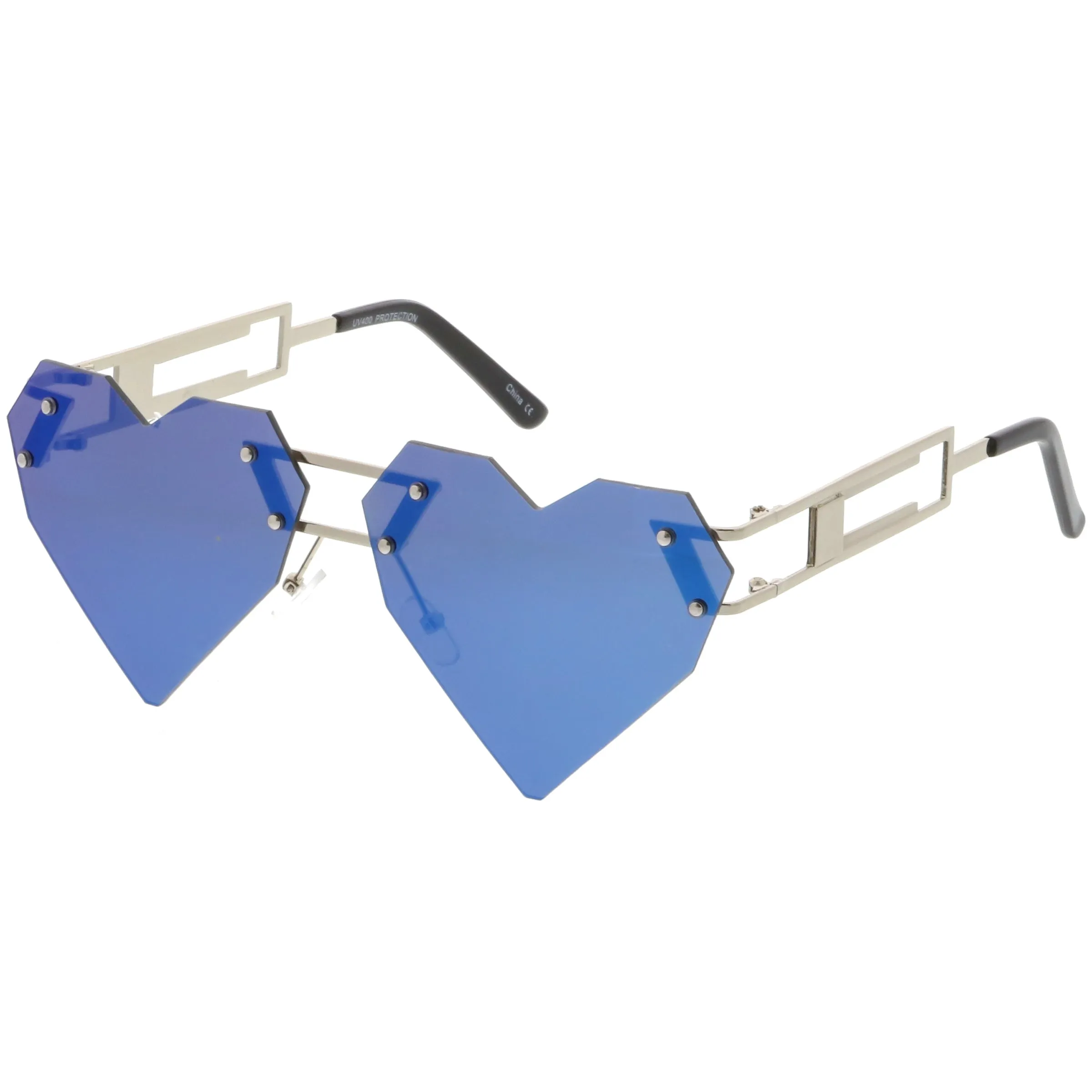Novelty 8 Bit Laser Cut Heart Shape Mirrored Flat Lens Sunglasses C440