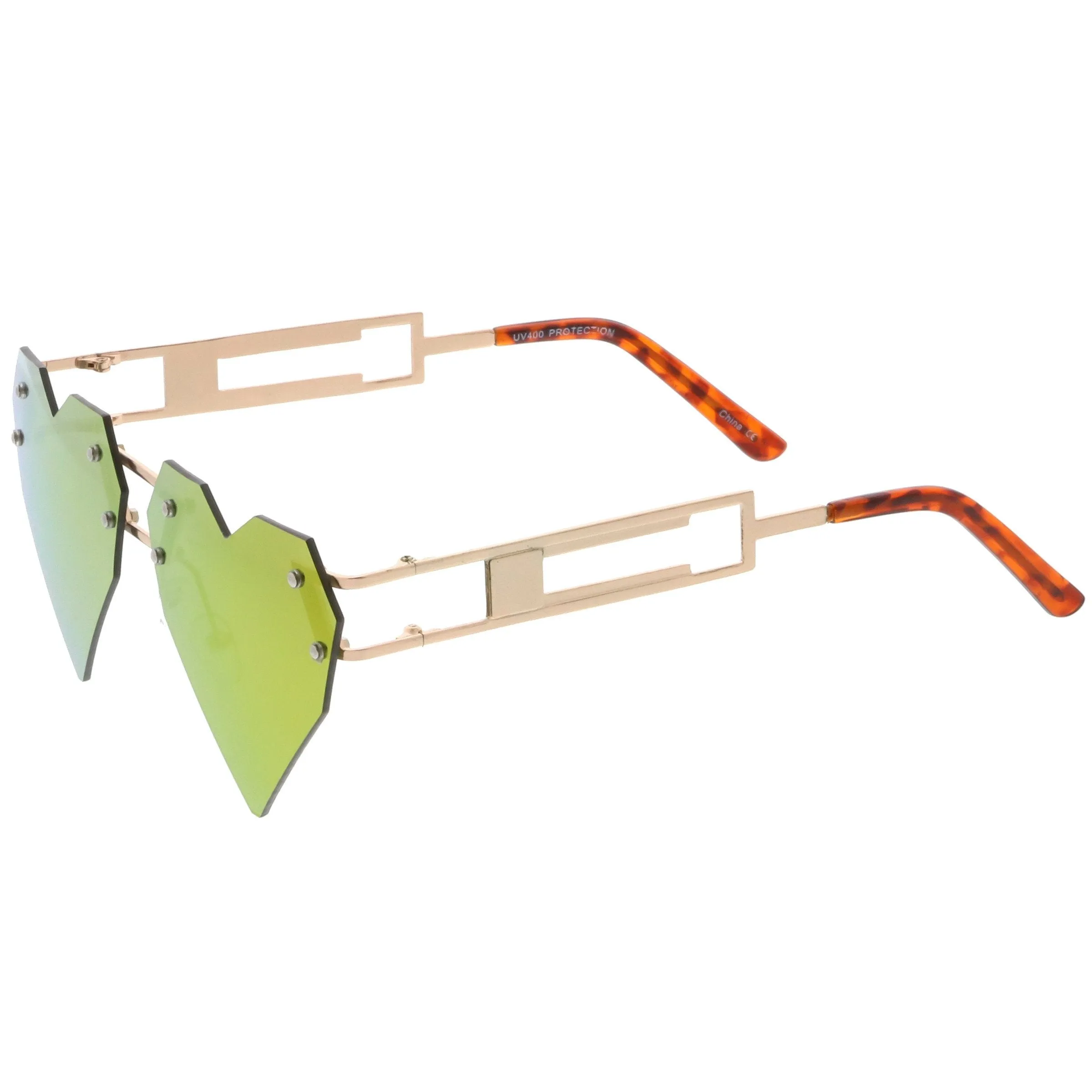 Novelty 8 Bit Laser Cut Heart Shape Mirrored Flat Lens Sunglasses C440
