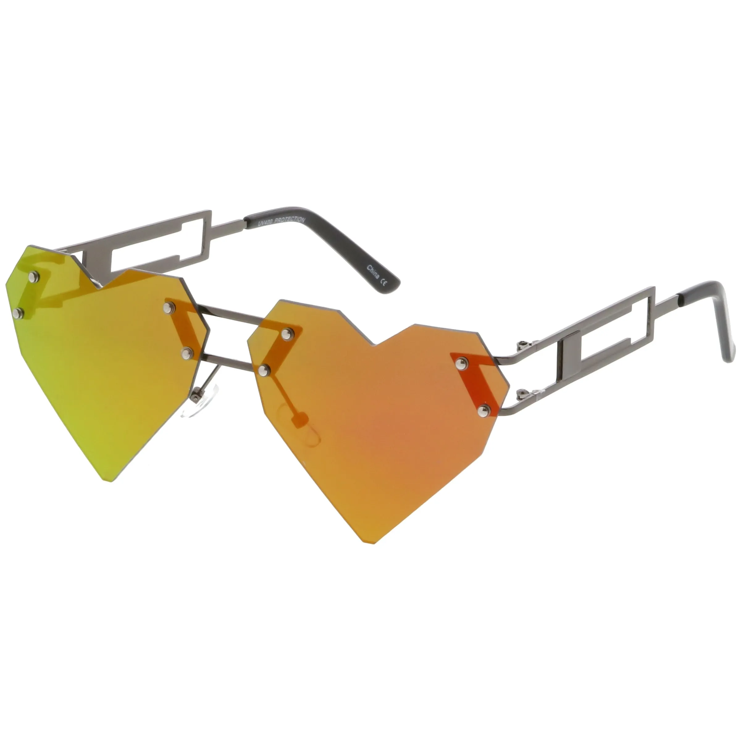 Novelty 8 Bit Laser Cut Heart Shape Mirrored Flat Lens Sunglasses C440