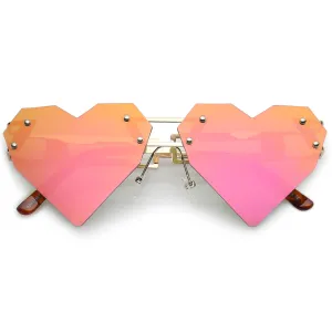 Novelty 8 Bit Laser Cut Heart Shape Mirrored Flat Lens Sunglasses C440