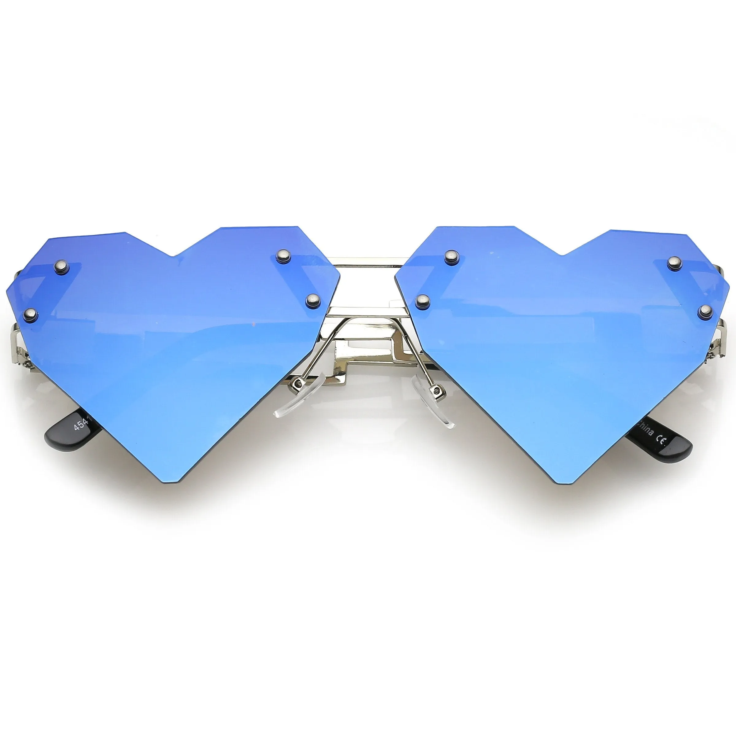 Novelty 8 Bit Laser Cut Heart Shape Mirrored Flat Lens Sunglasses C440