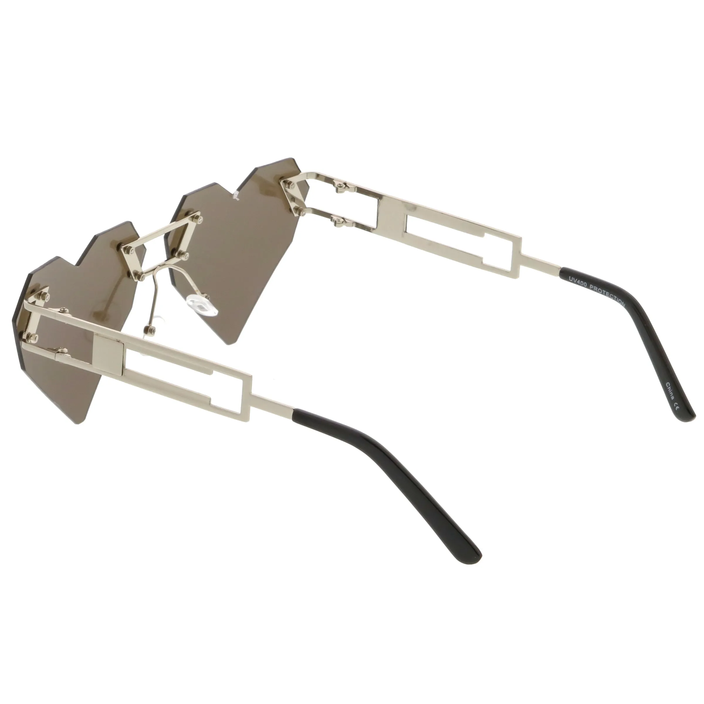Novelty 8 Bit Laser Cut Heart Shape Mirrored Flat Lens Sunglasses C440