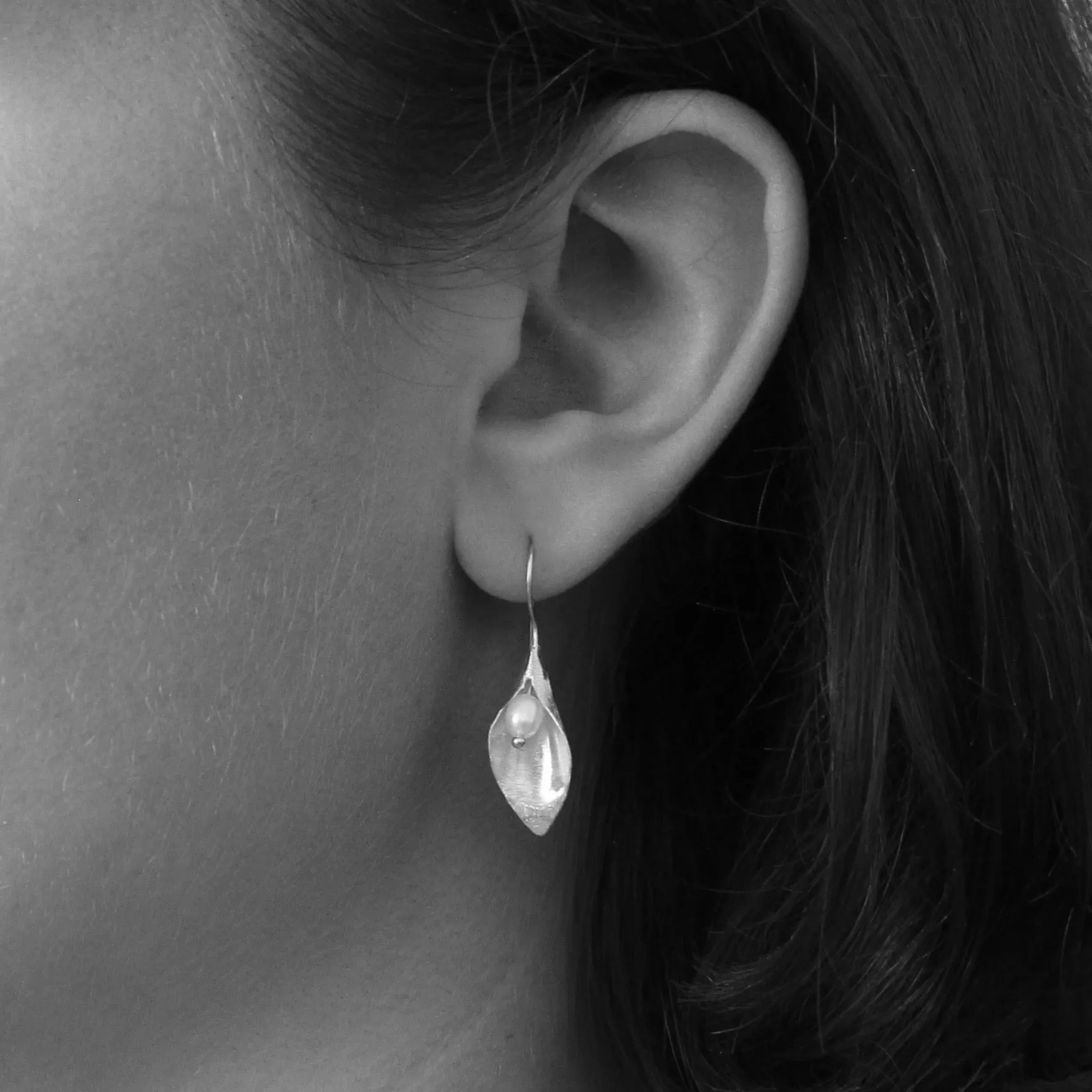 Pearl Brushed Leaf Earrings