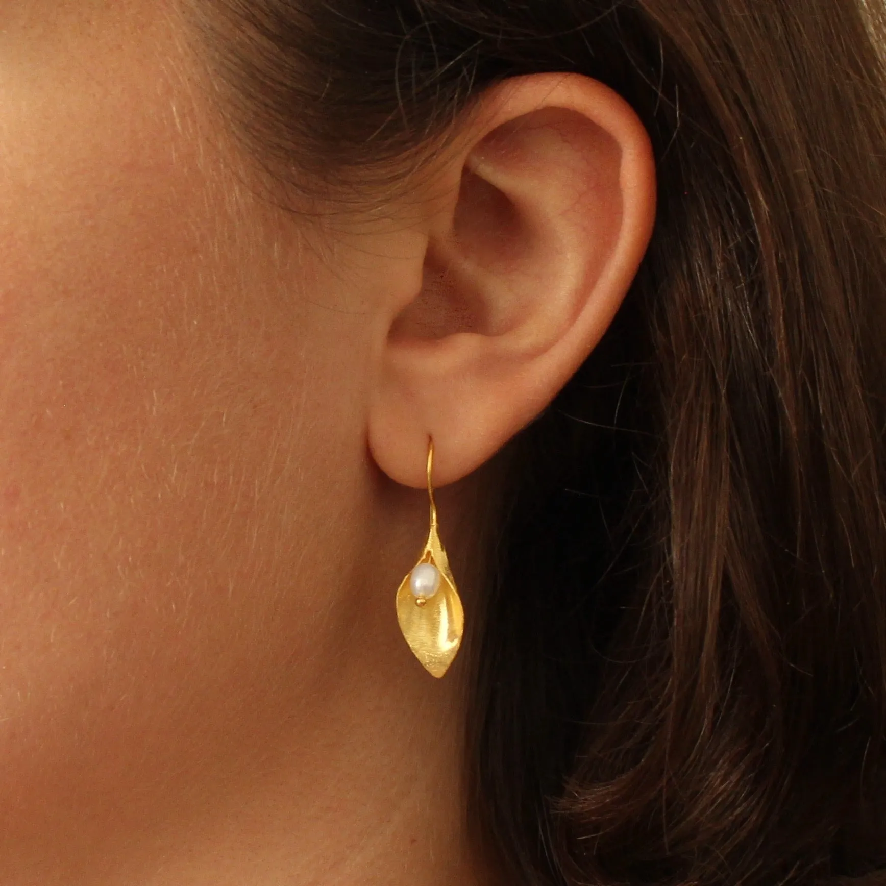 Pearl Brushed Leaf Earrings